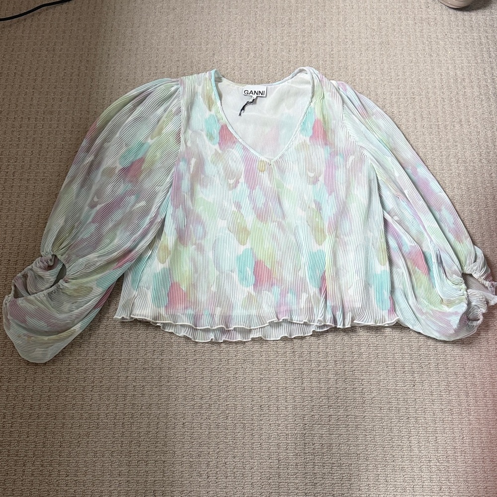 Ganni Pastel V-Neck Blouse